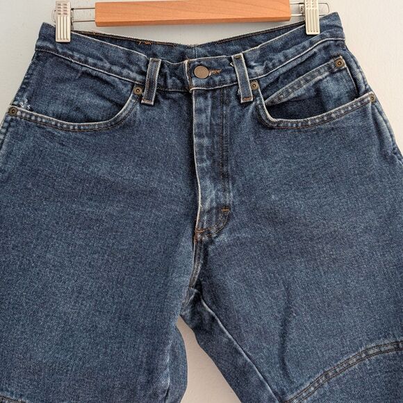 Vintage 1990s Fast Company Draggin Jeans Motorcyle Riding Denim Patchwork Size 6 - Picture 3 of 13